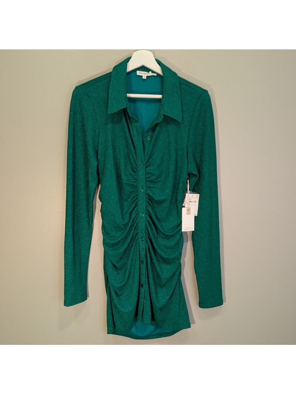 Good American Shirt Dress Green Sparkle NYE Festive Holiday Glam - Size 3(L)